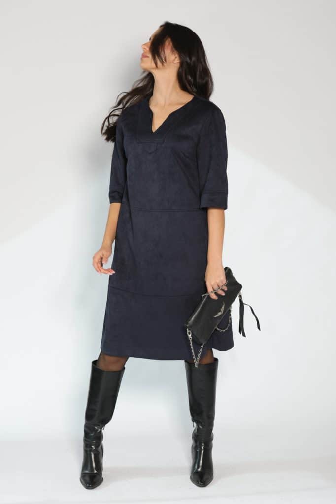 Faux suede blue navy pocket dress