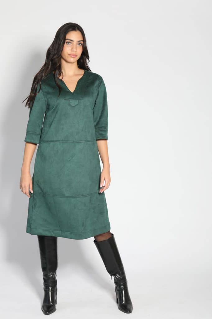 Faux suede dark green pocket dress